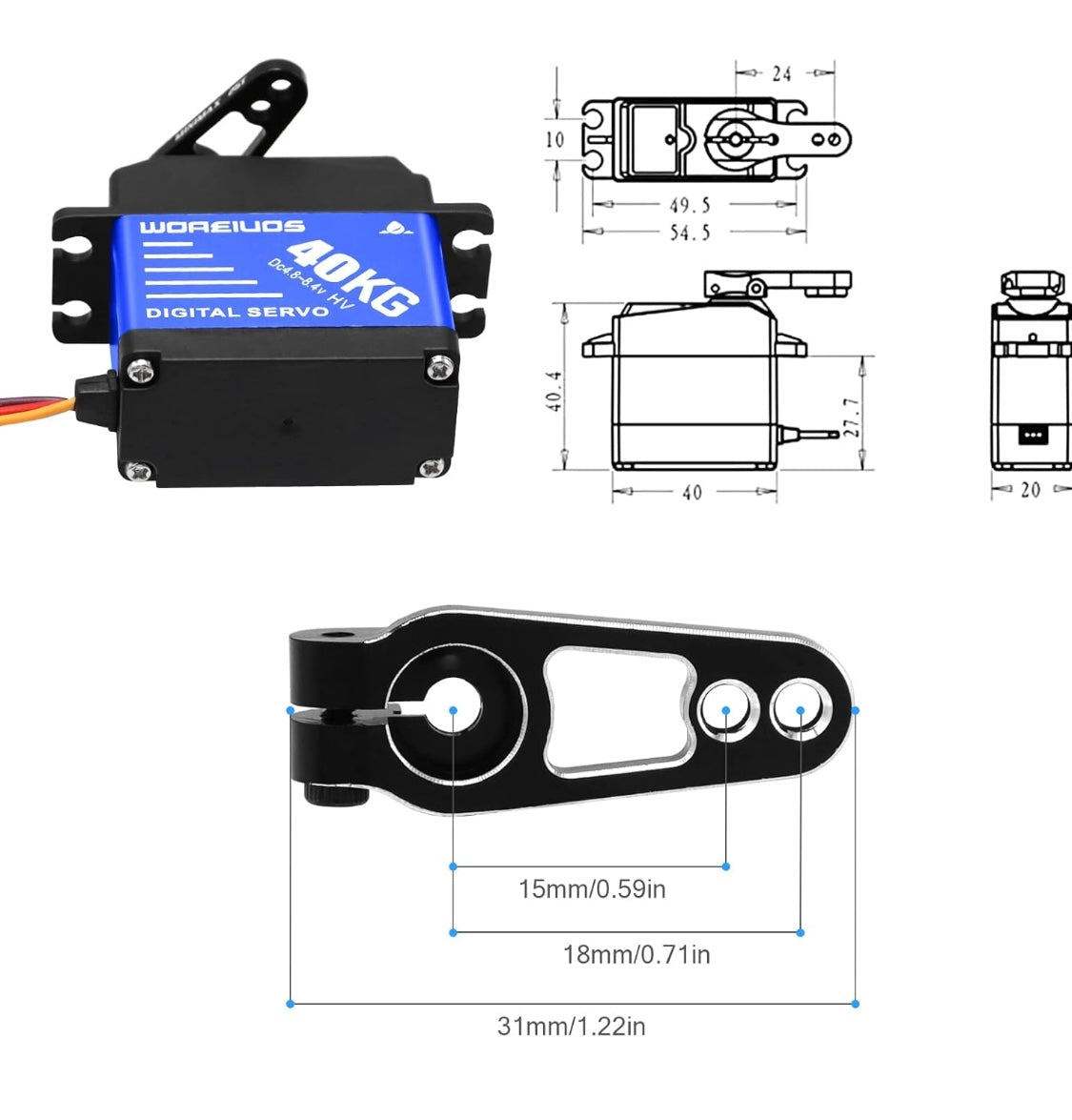 Servo digital sin núcleo de 40 Kg