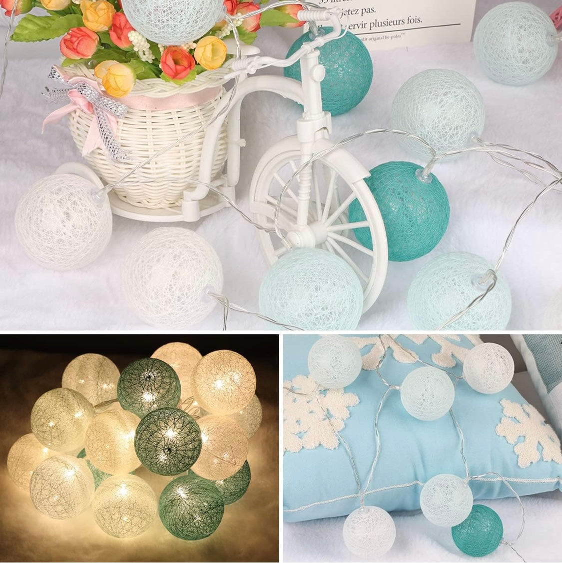 Luces decorativas blanco y turquesa